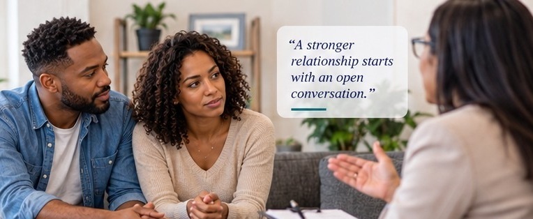Couples Therapy for Marriage with two partners sitting together with a therapist